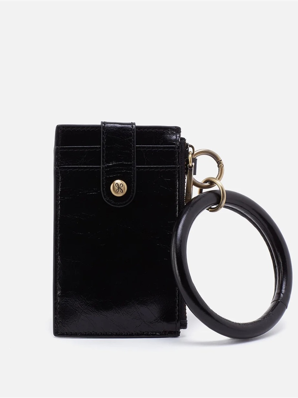 HOBO Ring Credit Card Wristlet in polished black leather New With Tag 🏷️